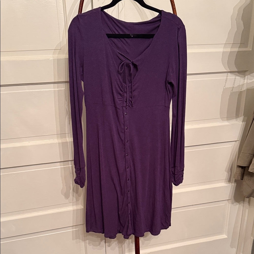 Nomads Hempwear Plum Boho Button Front Dress | Hemp Organic Cotton L